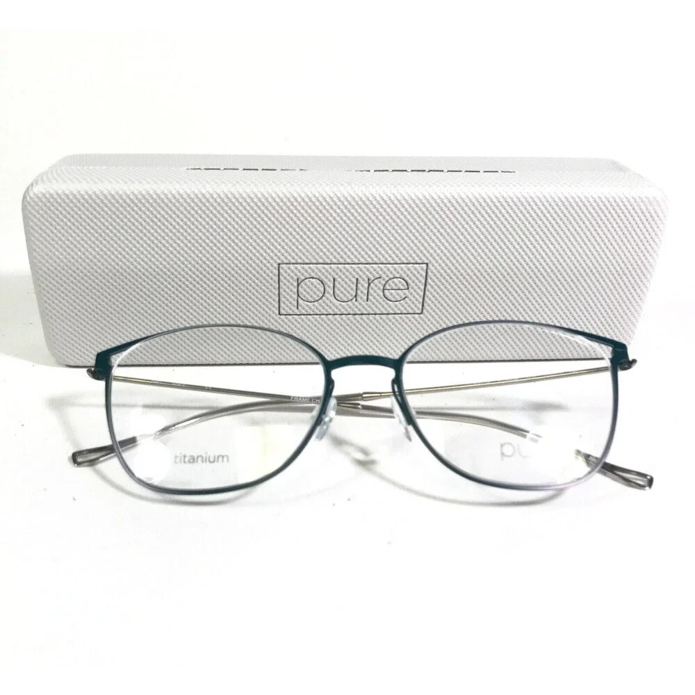 Marchon Airlock P-5004 320 Eyeglasses Frames Blue Silver Cat Eye 51-17-140